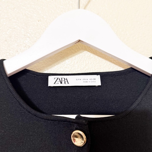 Zara Fitted Long Black Open Waist Long Sleeve Cardigan Sweater Top 4192/135/800 - Picture 7 of 8